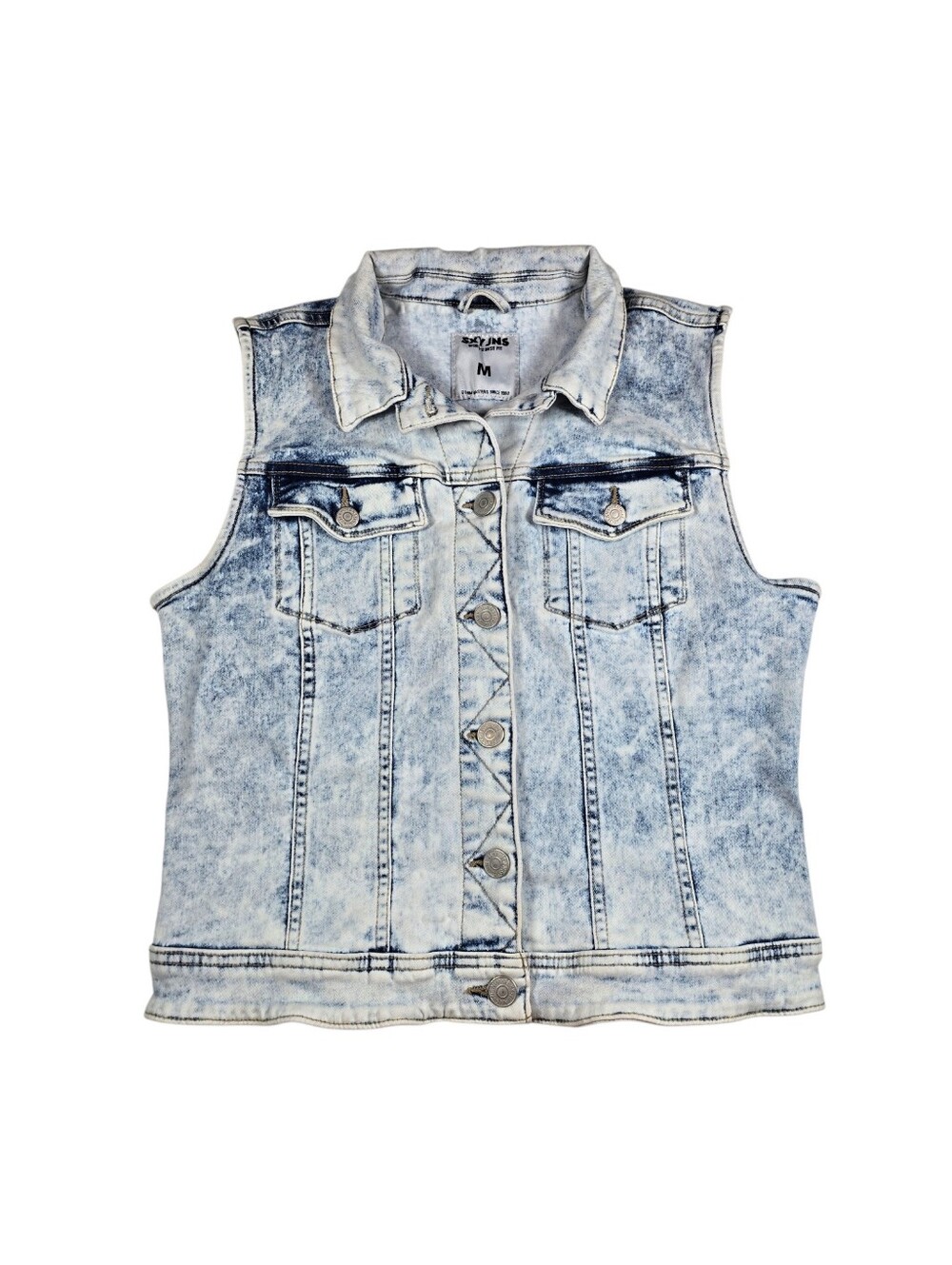 SXY JNS Blue/White Acid Wash Y2K Button Down Denim Jean Vest - Women's Size Med